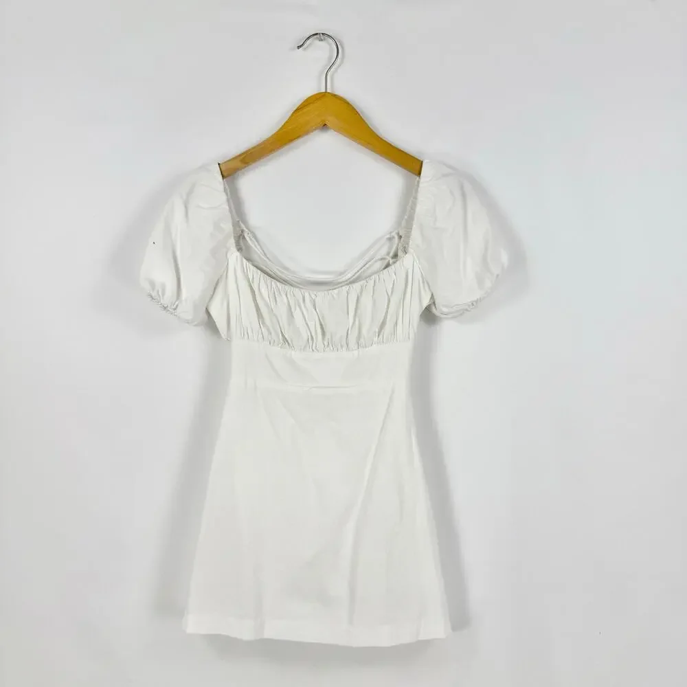 Louna Women’s Tie Back Puff Sleeve Cotton Mini Dress XS White Bachelorette